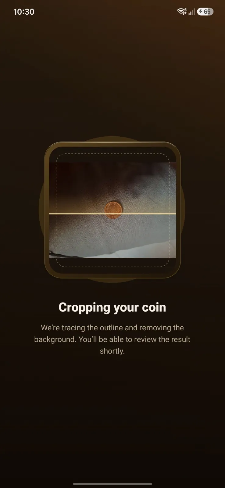 CoinLens tracing the outline of a coin and removing the background
